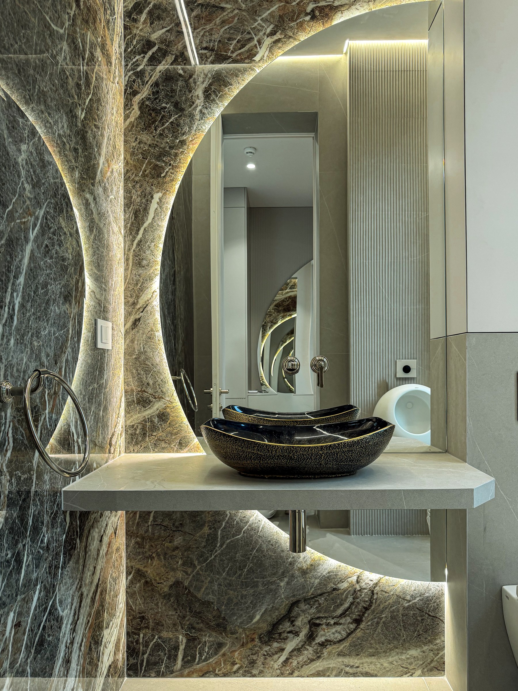 Residential House Cluj — Natural stone texture and architectural lighting detail