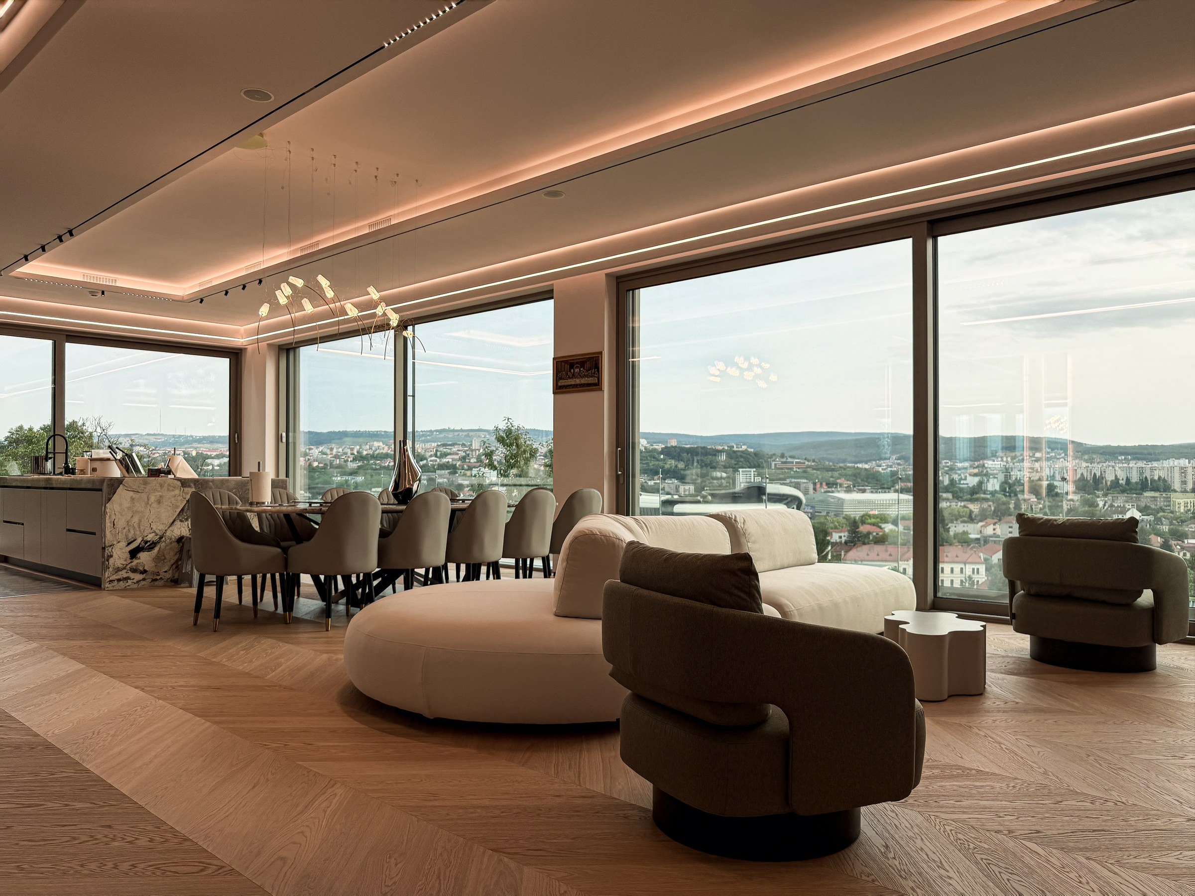 Residential House Cluj — Panoramic living room with glass wall