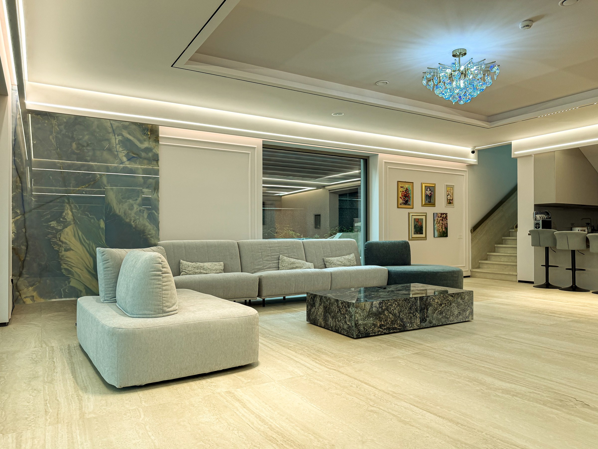 Residential House Cluj — Natural stone wall with integrated LED lighting